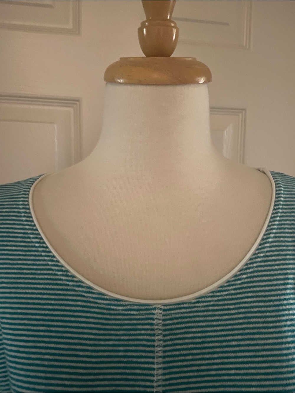 Poetry Teal and White Striped Scoop Neck Tee